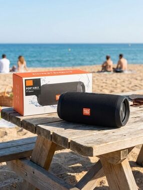 T&G Black Portable Bluetooth Speaker with Orange Logo